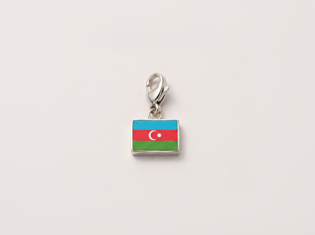 Azerbaijan flag charm, silver