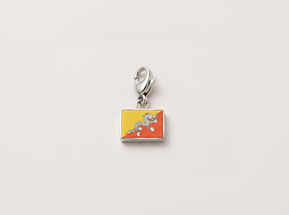 Bhutan flag charm, silver