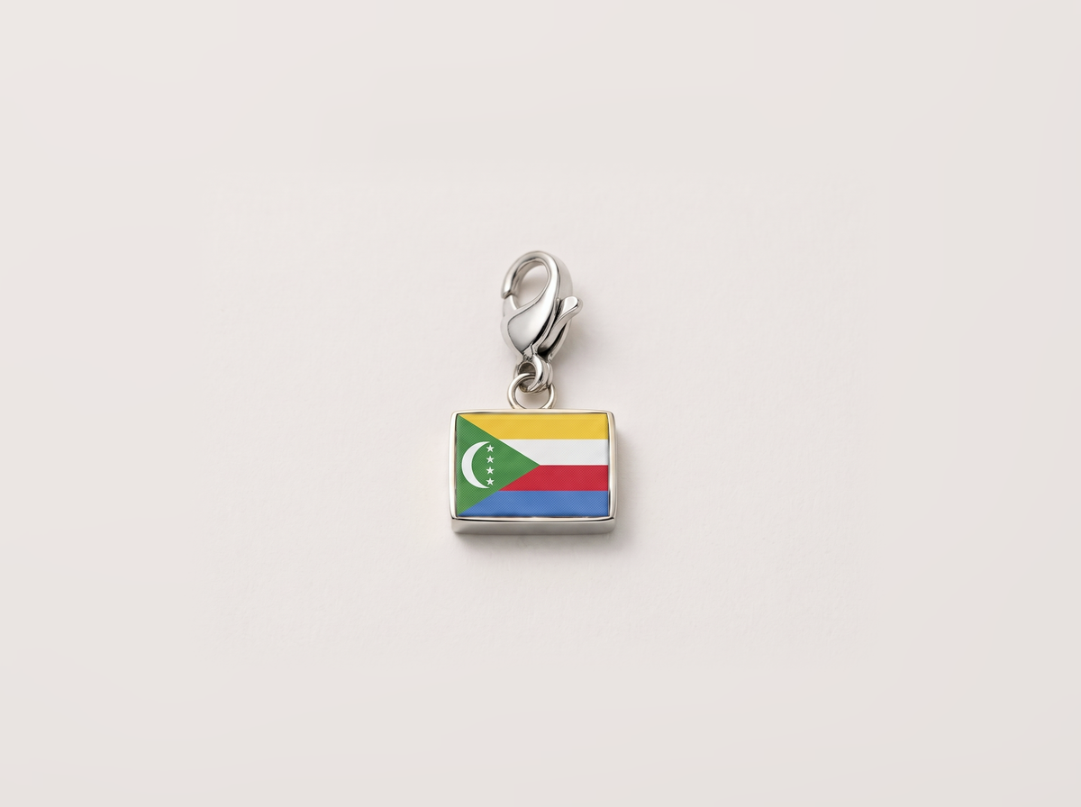 Comoros flag charm, silver
