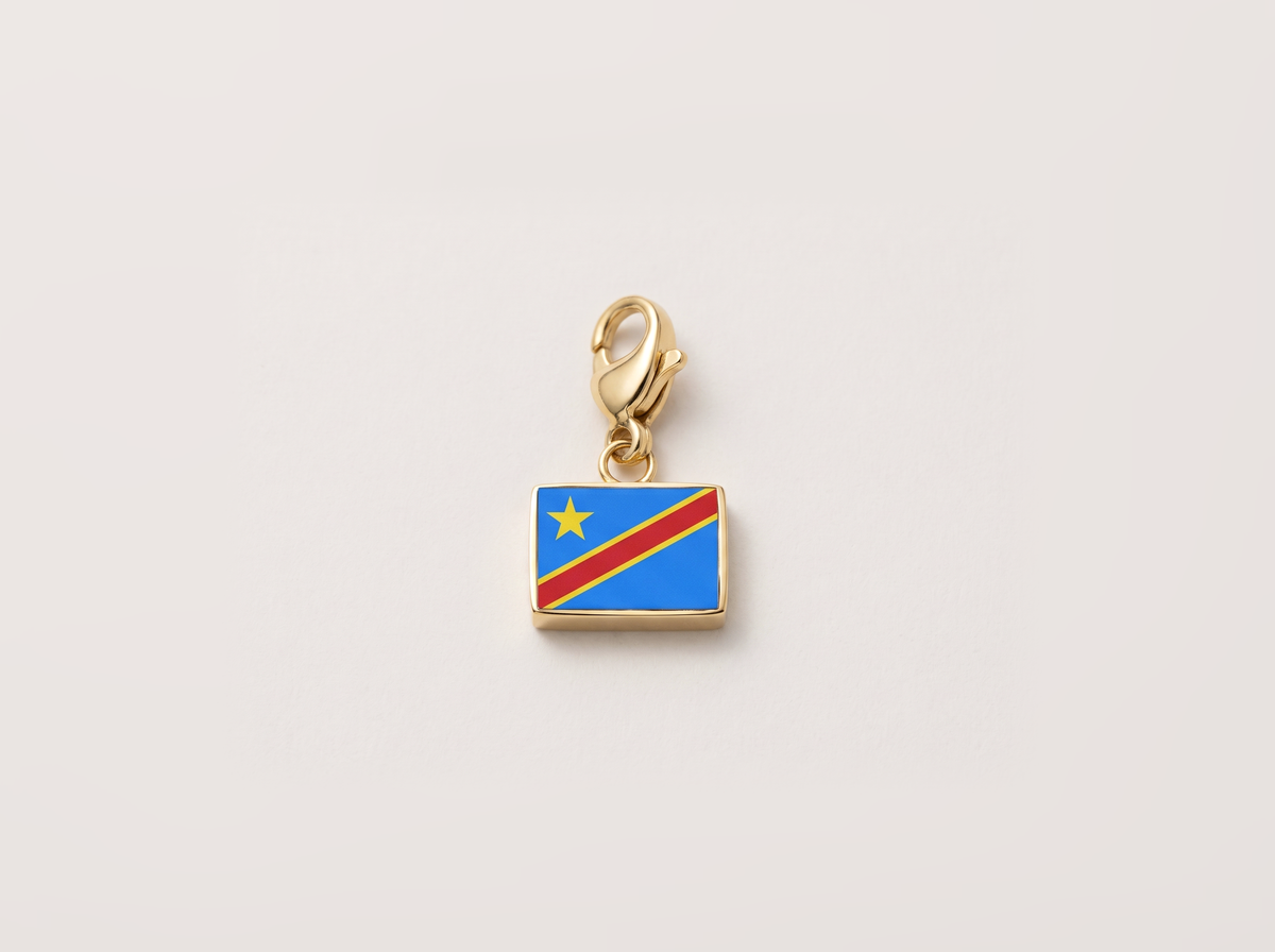Democratic Republic of the Congo flag charm, gold