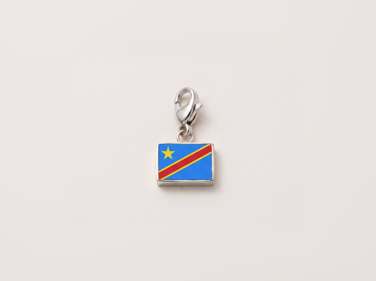 Democratic Republic of the Congo flag charm, silver