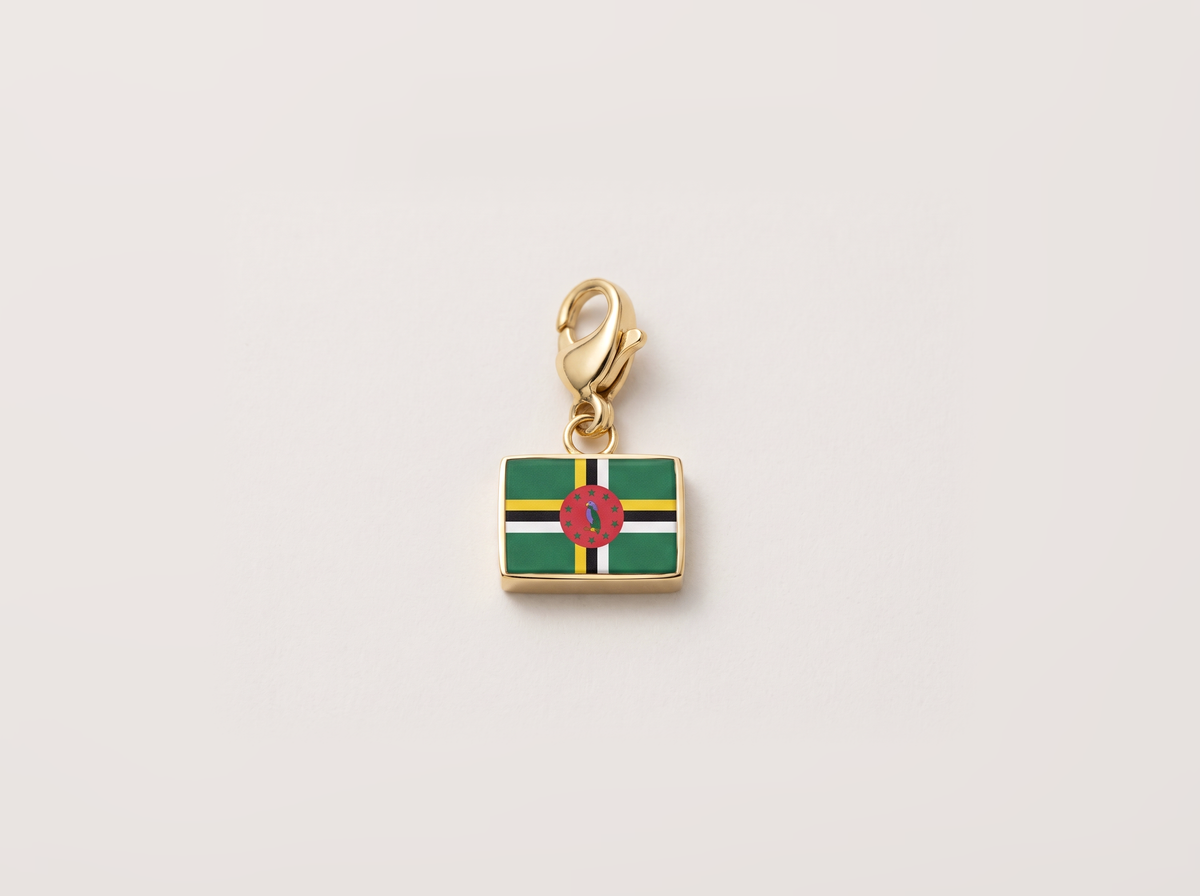 Dominica flag charm, gold