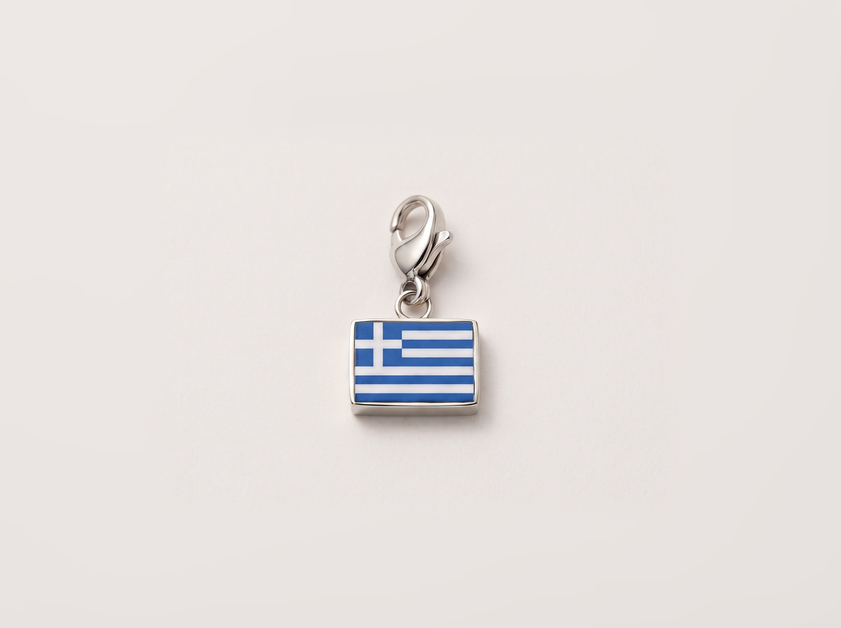 Greece flag charm, silver