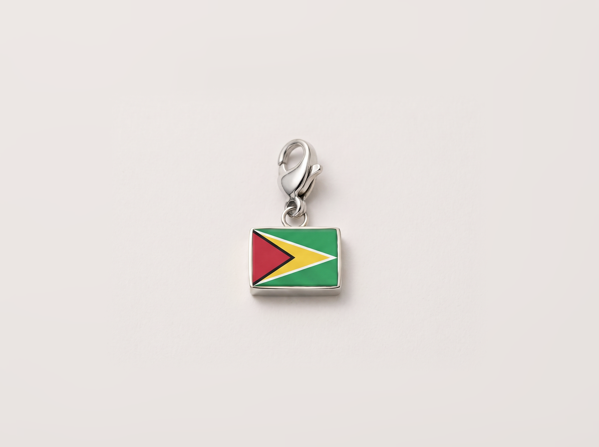 Guyana flag charm, silver
