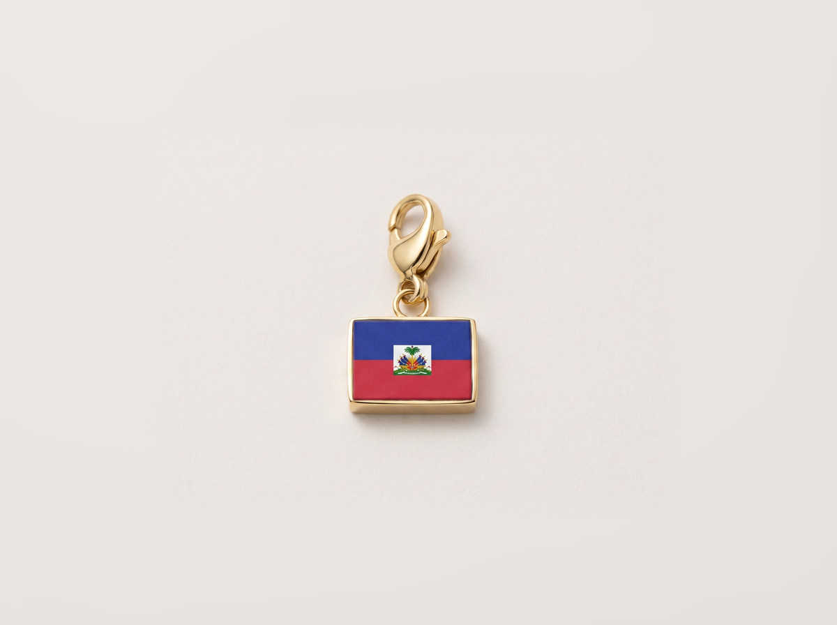 Haiti flag charm, gold