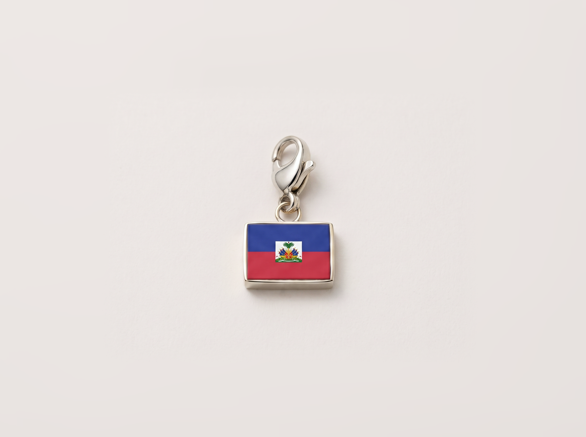 Haiti flag charm, silver