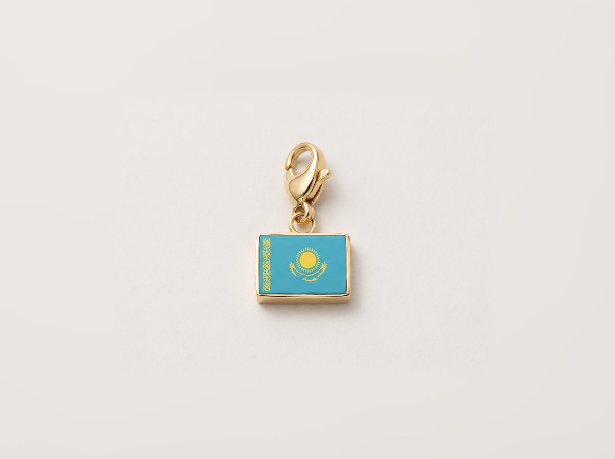 Kazakhstan flag charm, gold
