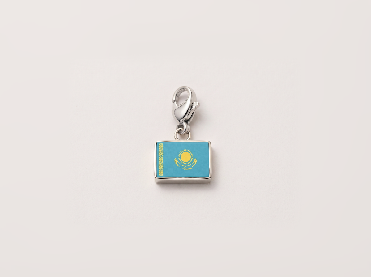 Kazakhstan flag charm, silver
