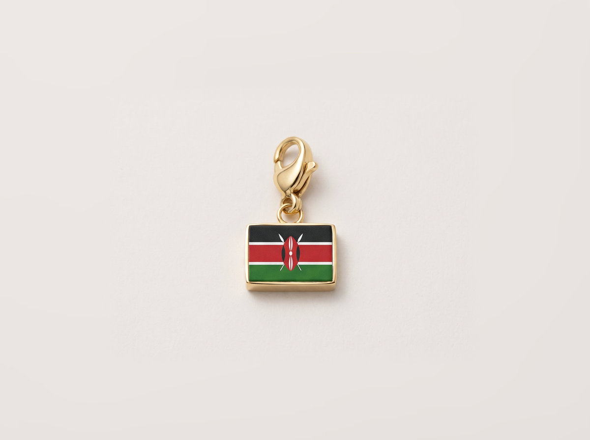 Kenya flag charm, gold
