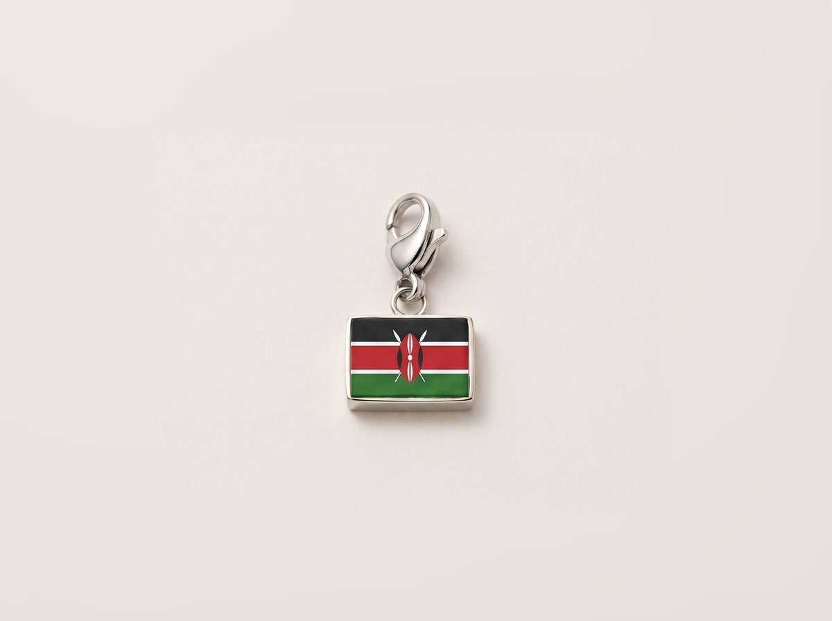 Kenya flag charm, silver