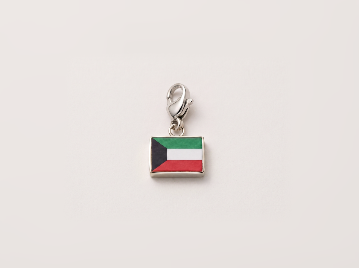 Kuwait flag charm, silver