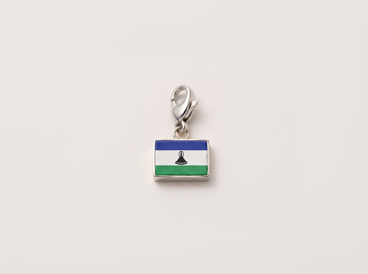 Lesotho flag charm, silver