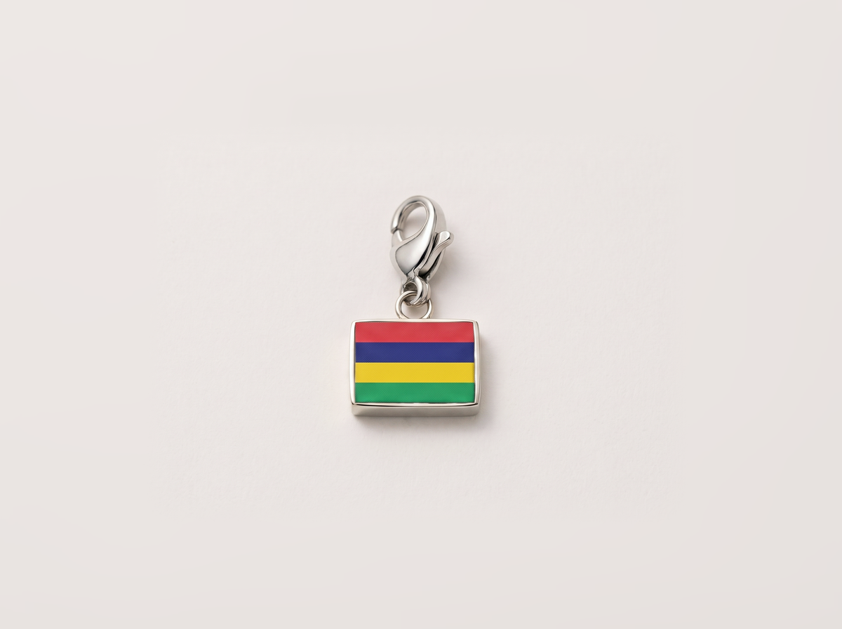 Mauritius flag charm, silver