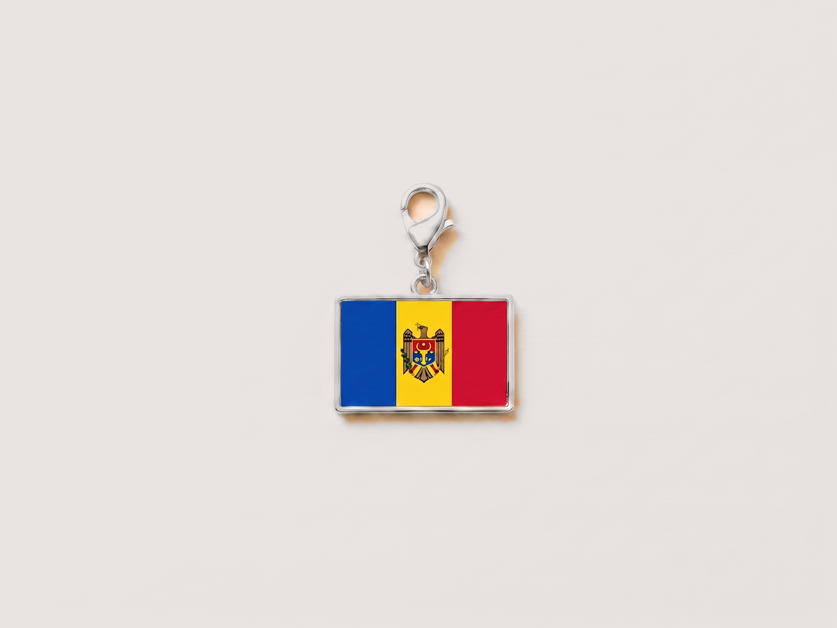 Moldova flag charm, silver