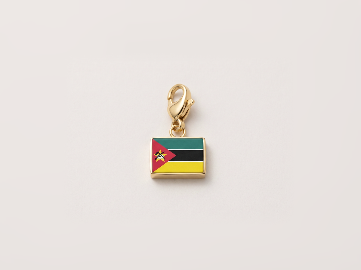 Mozambique flag charm, gold