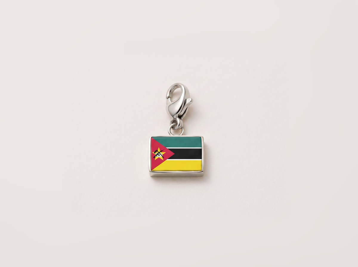 Mozambique flag charm, silver