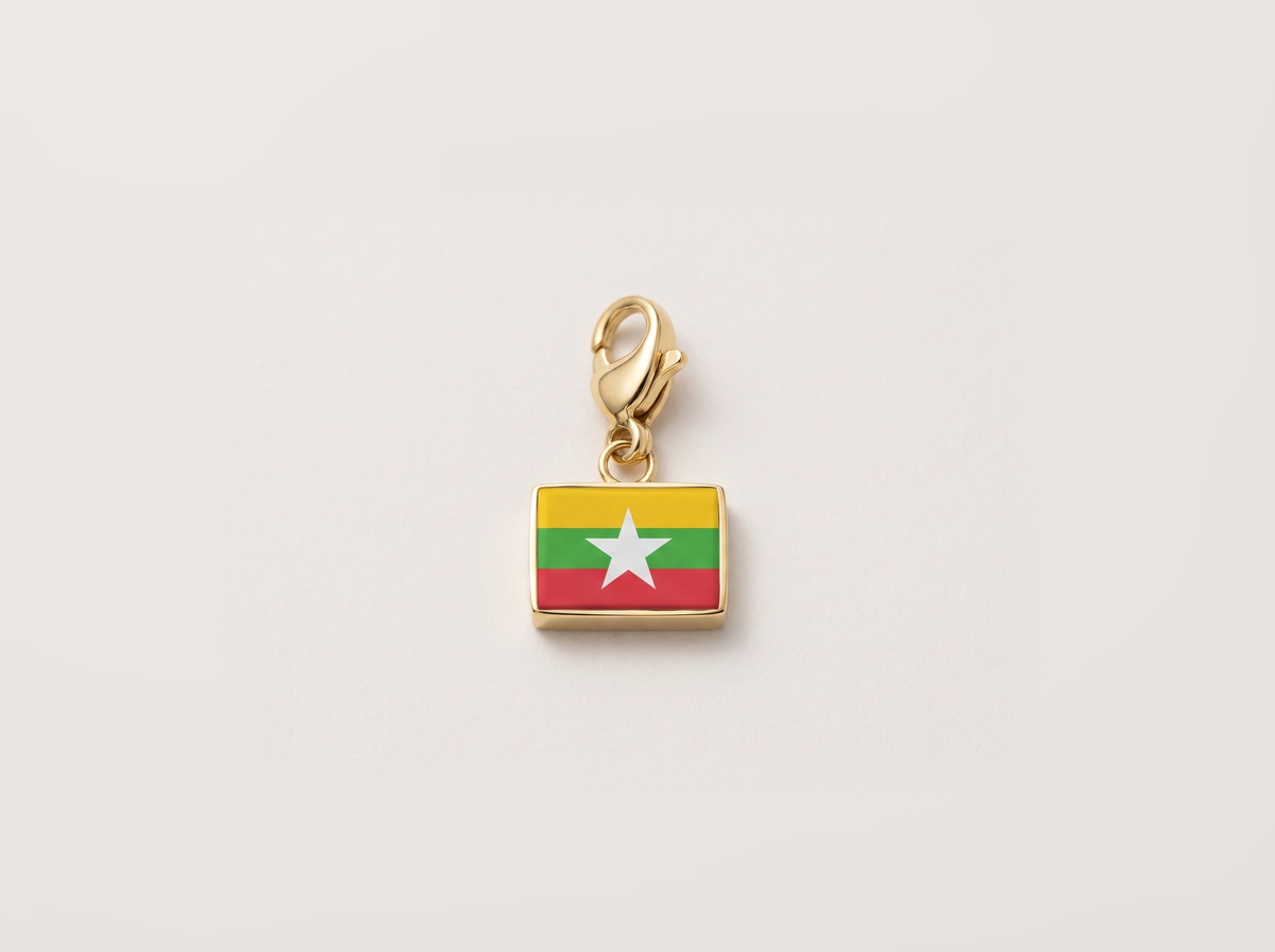 Myanmar flag charm, gold