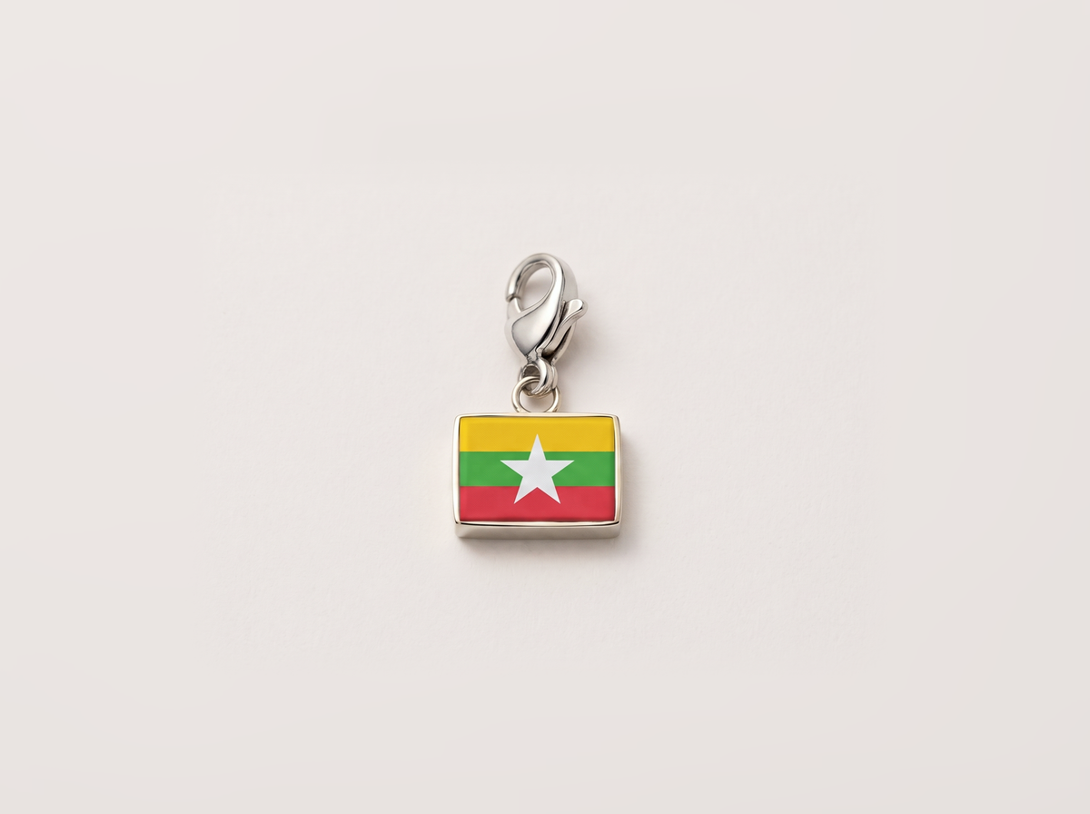 Myanmar flag charm, silver