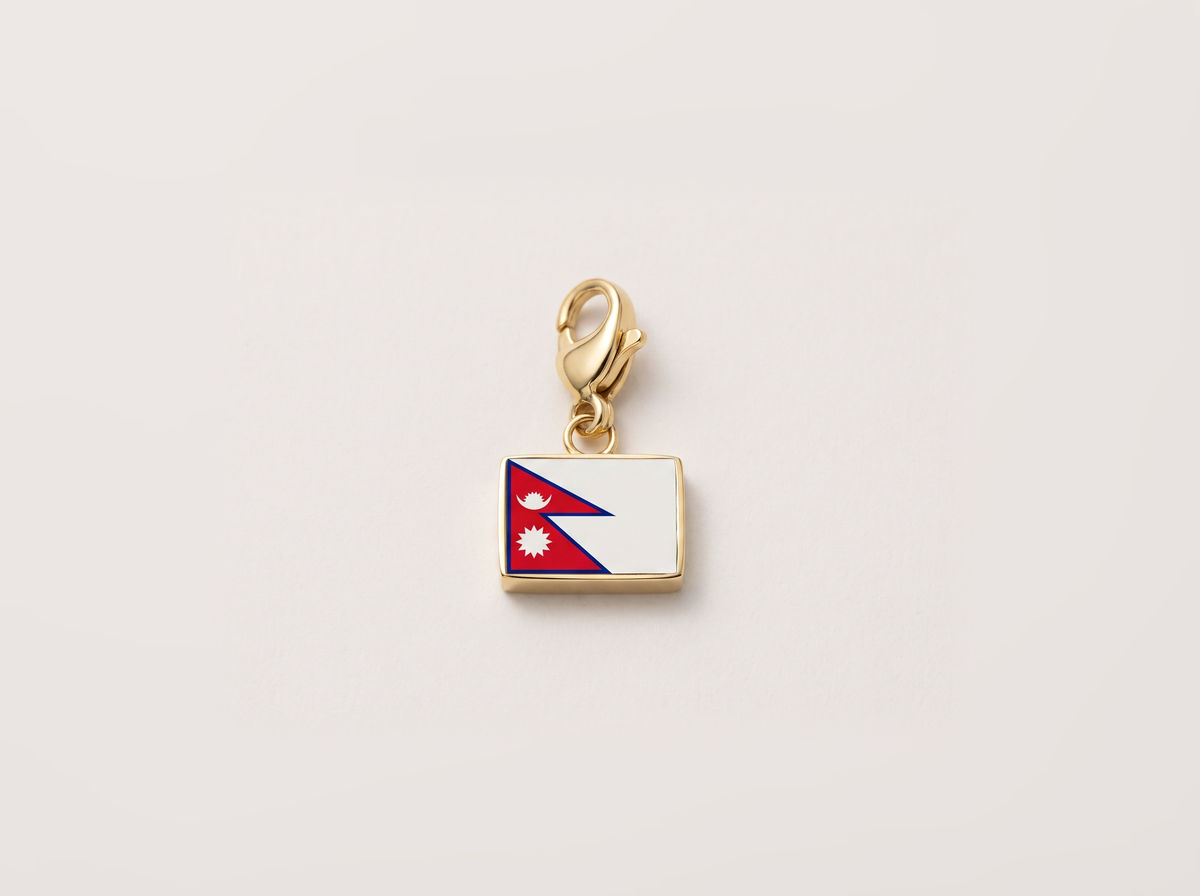 Nepal flag charm, gold