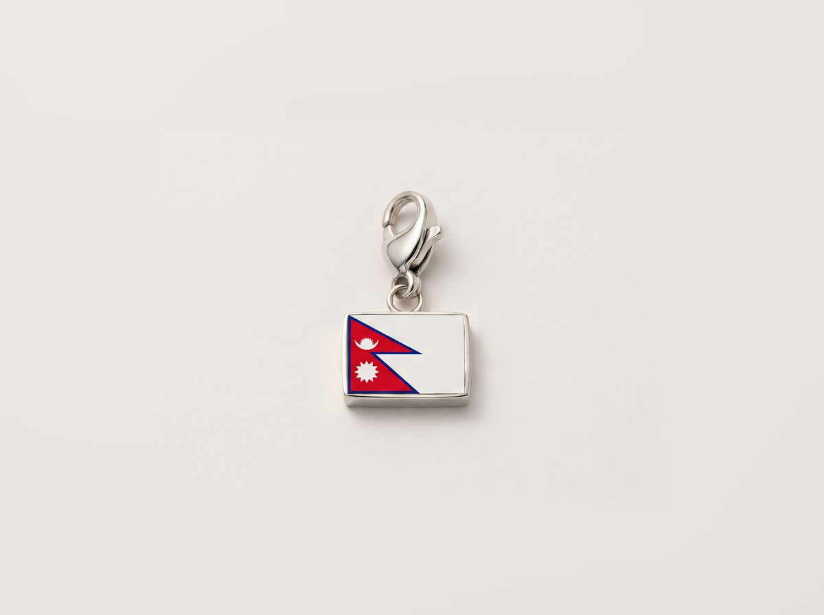 Nepal flag charm, silver