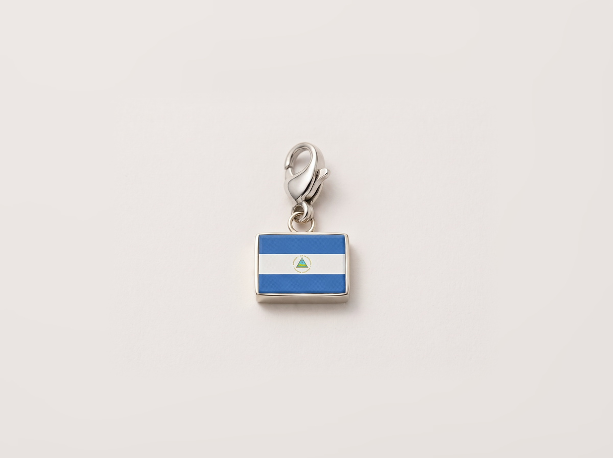 Nicaragua flag charm, silver