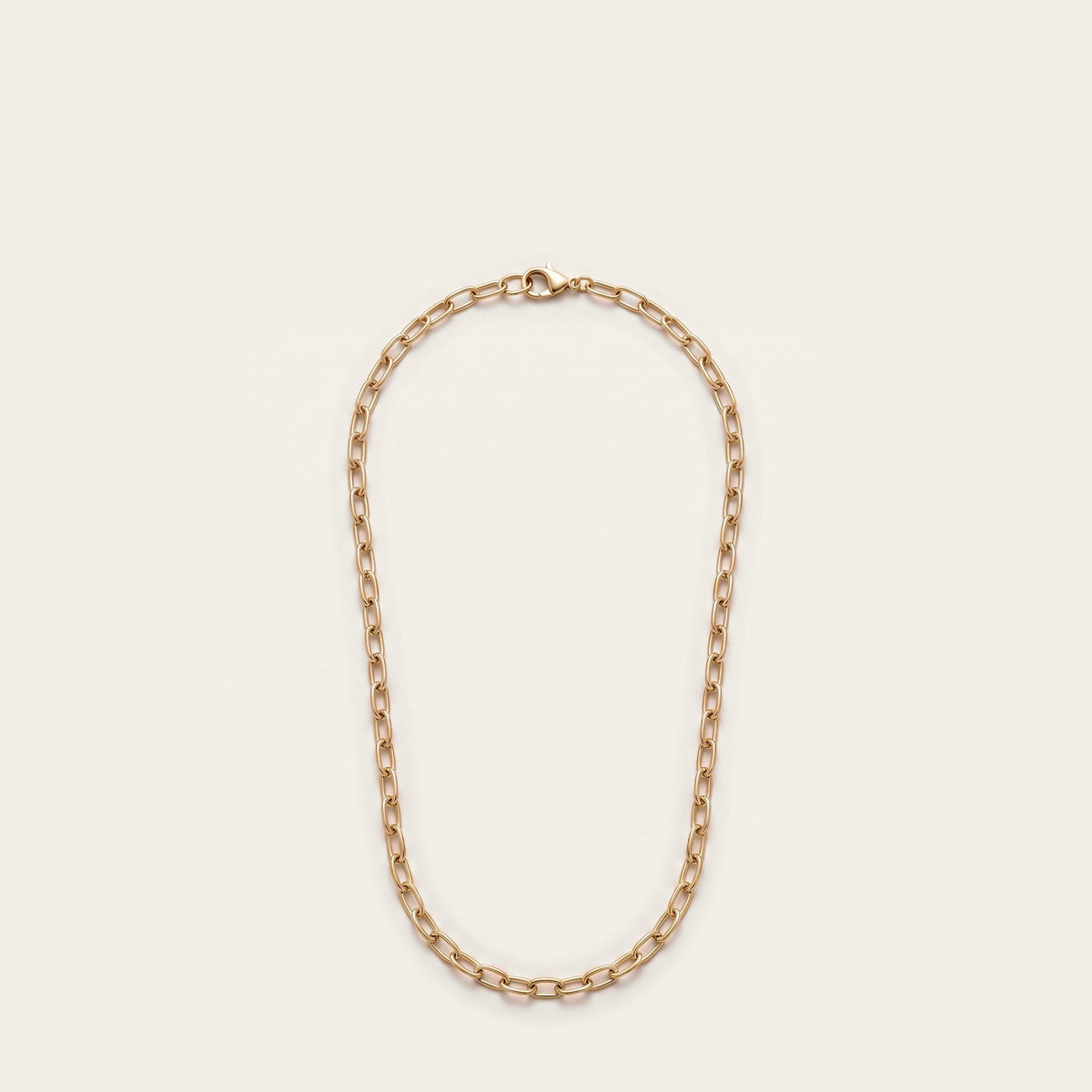 Elongated cable chain necklace on bone, 18k gold plated