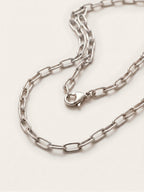 Silver chain closeup with lobster clasp
