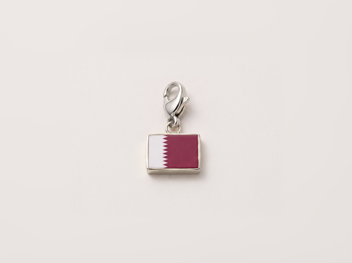 Qatar flag charm, silver