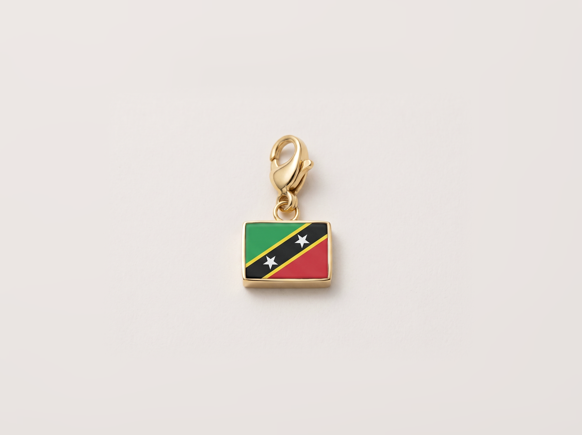 Saint Kitts and Nevis flag charm, gold