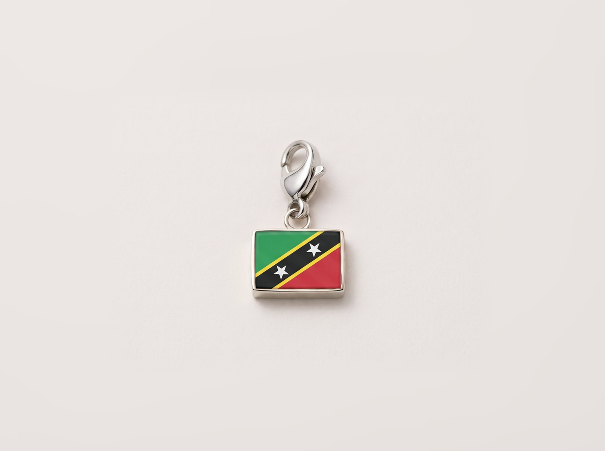 Saint Kitts and Nevis flag charm, silver