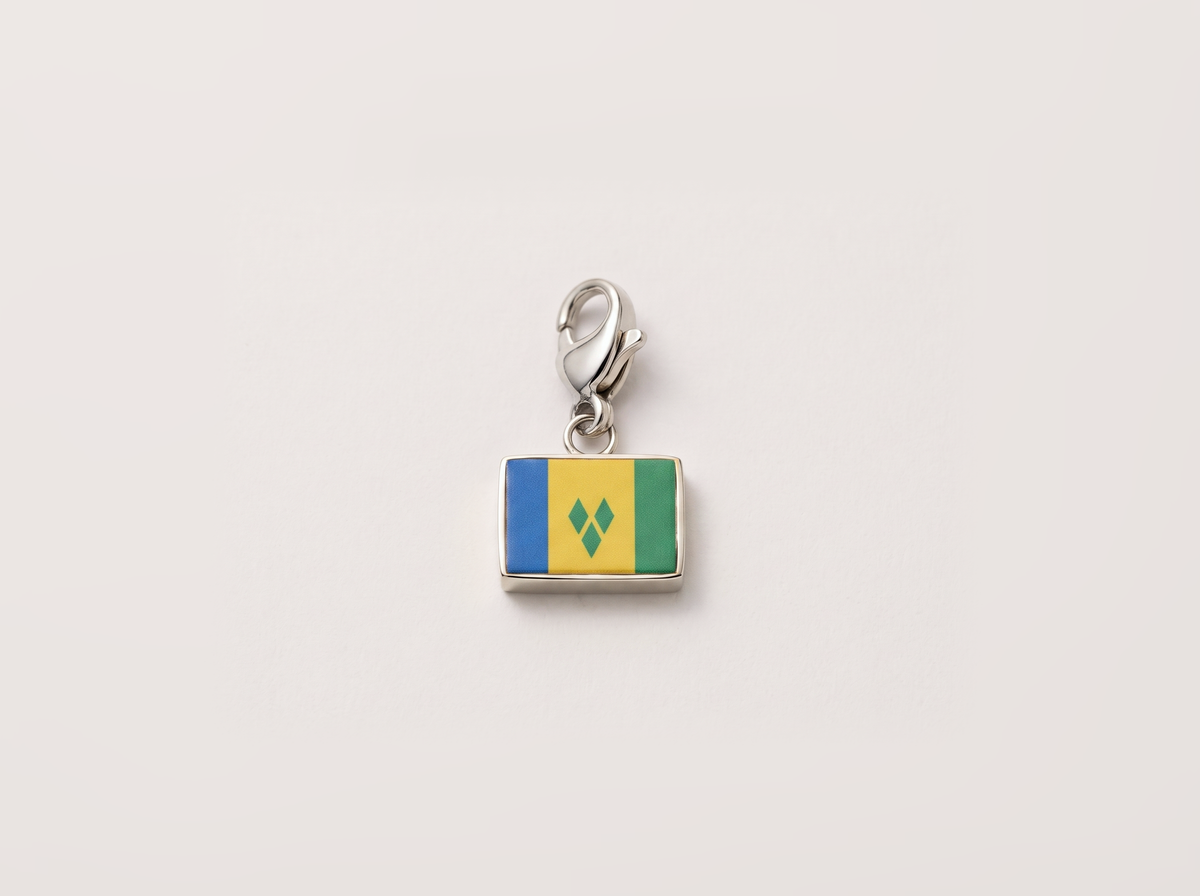 Saint Vincent and the Grenadines flag charm, silver