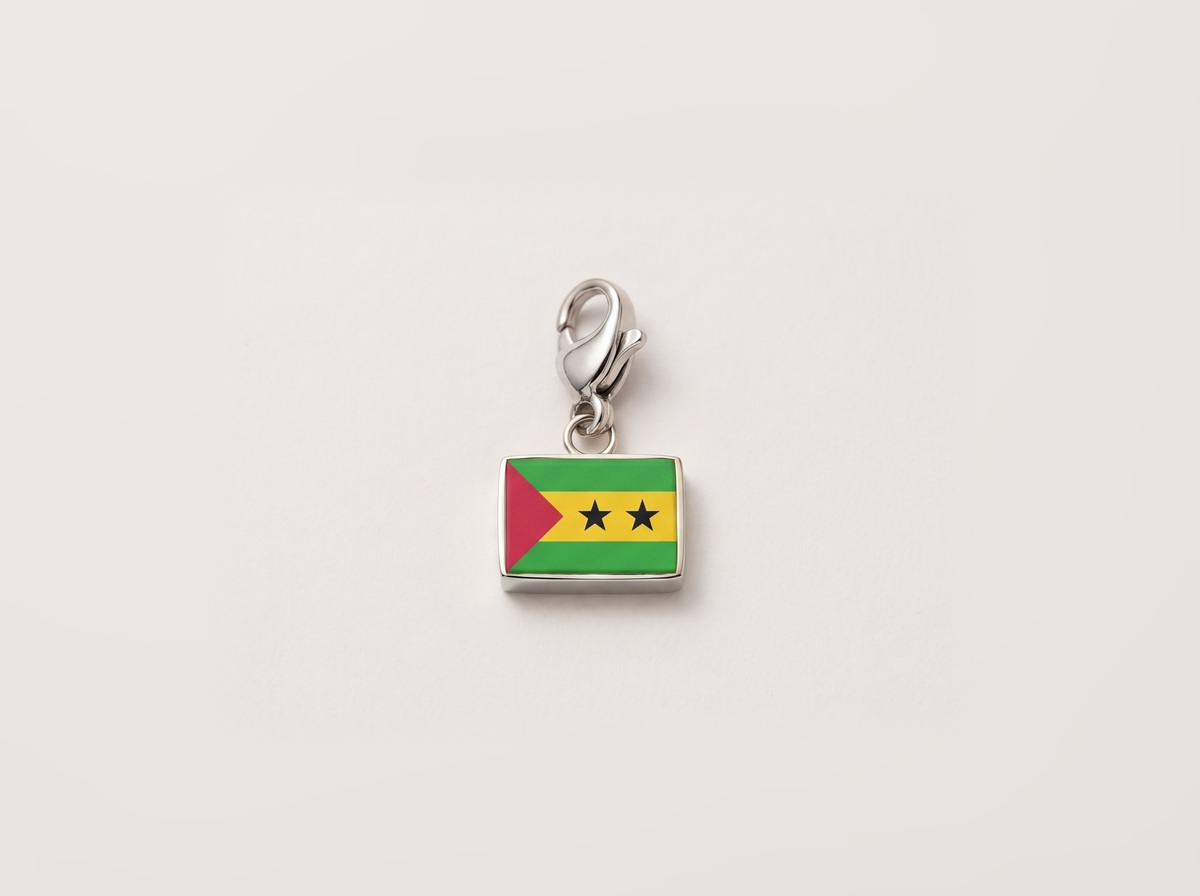 Sao Tome and Principe flag charm, silver