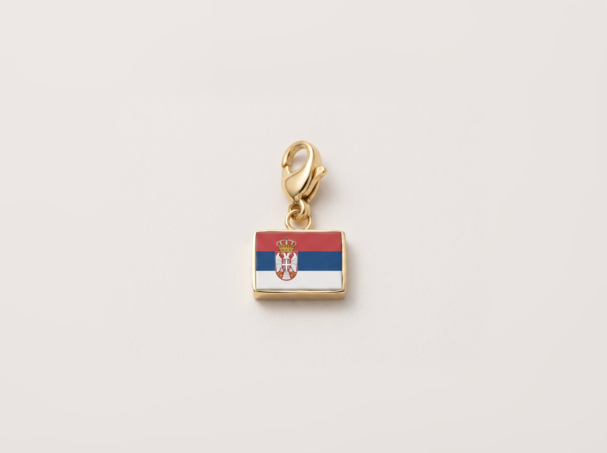 Serbia flag charm, gold