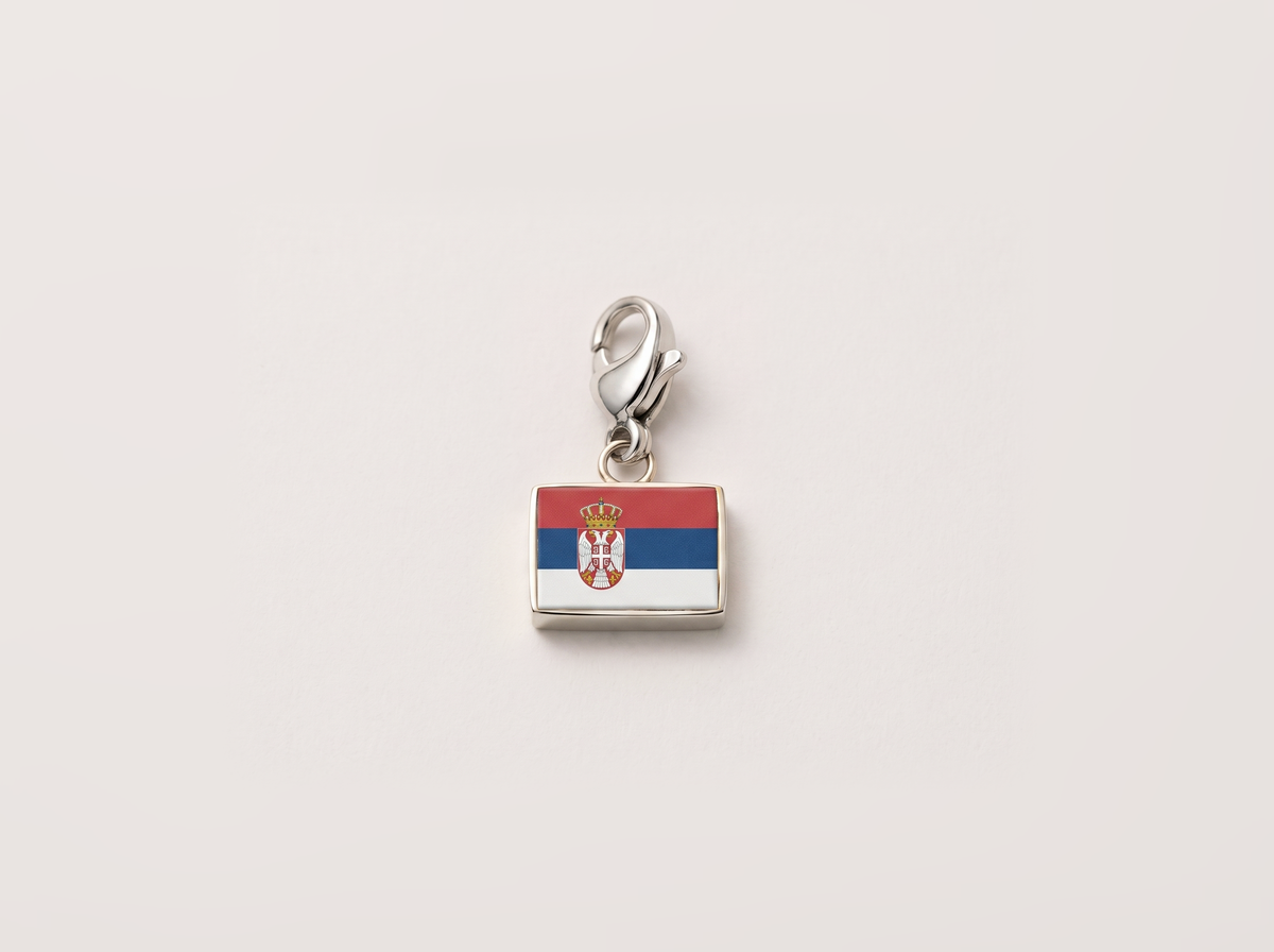 Serbia flag charm, silver