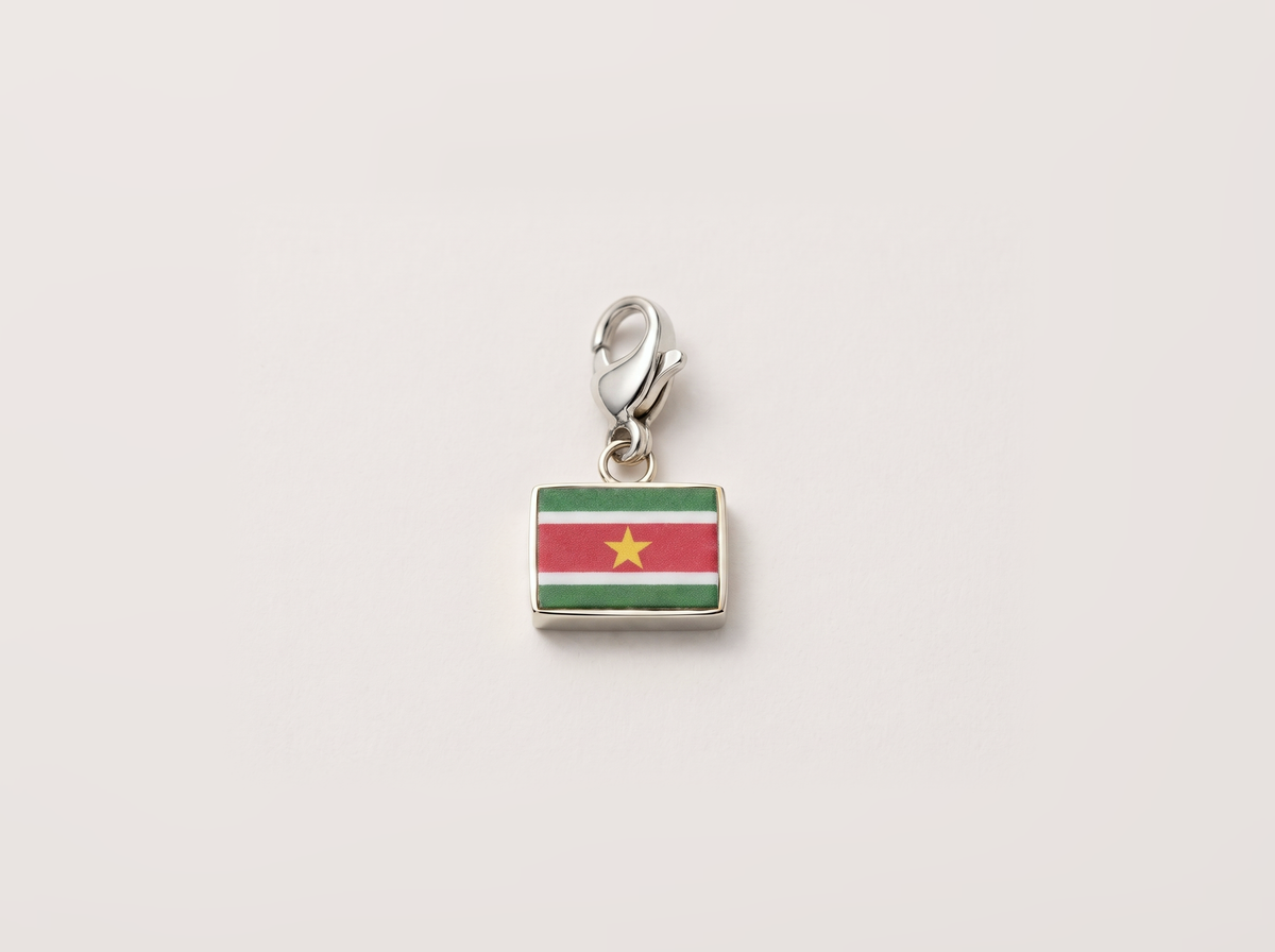 Suriname flag charm, silver