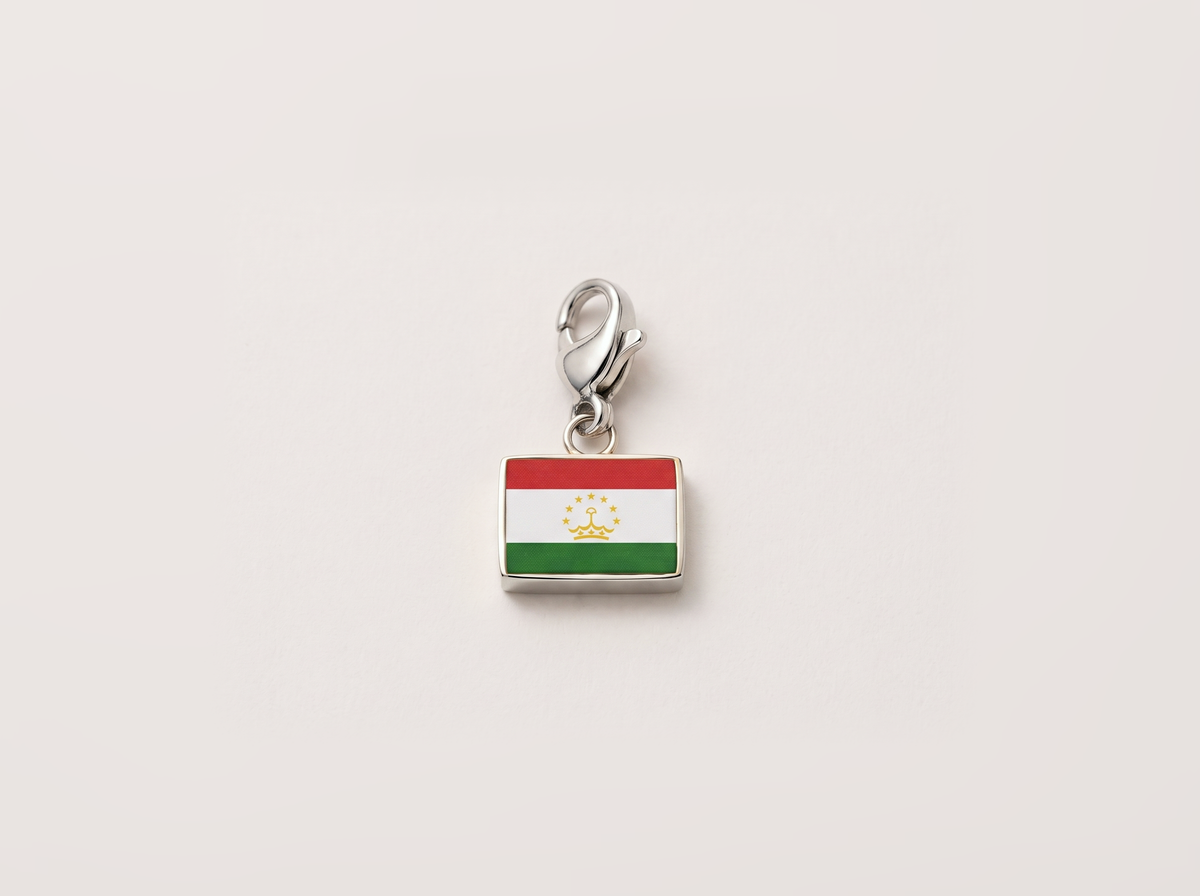 Tajikistan flag charm, silver