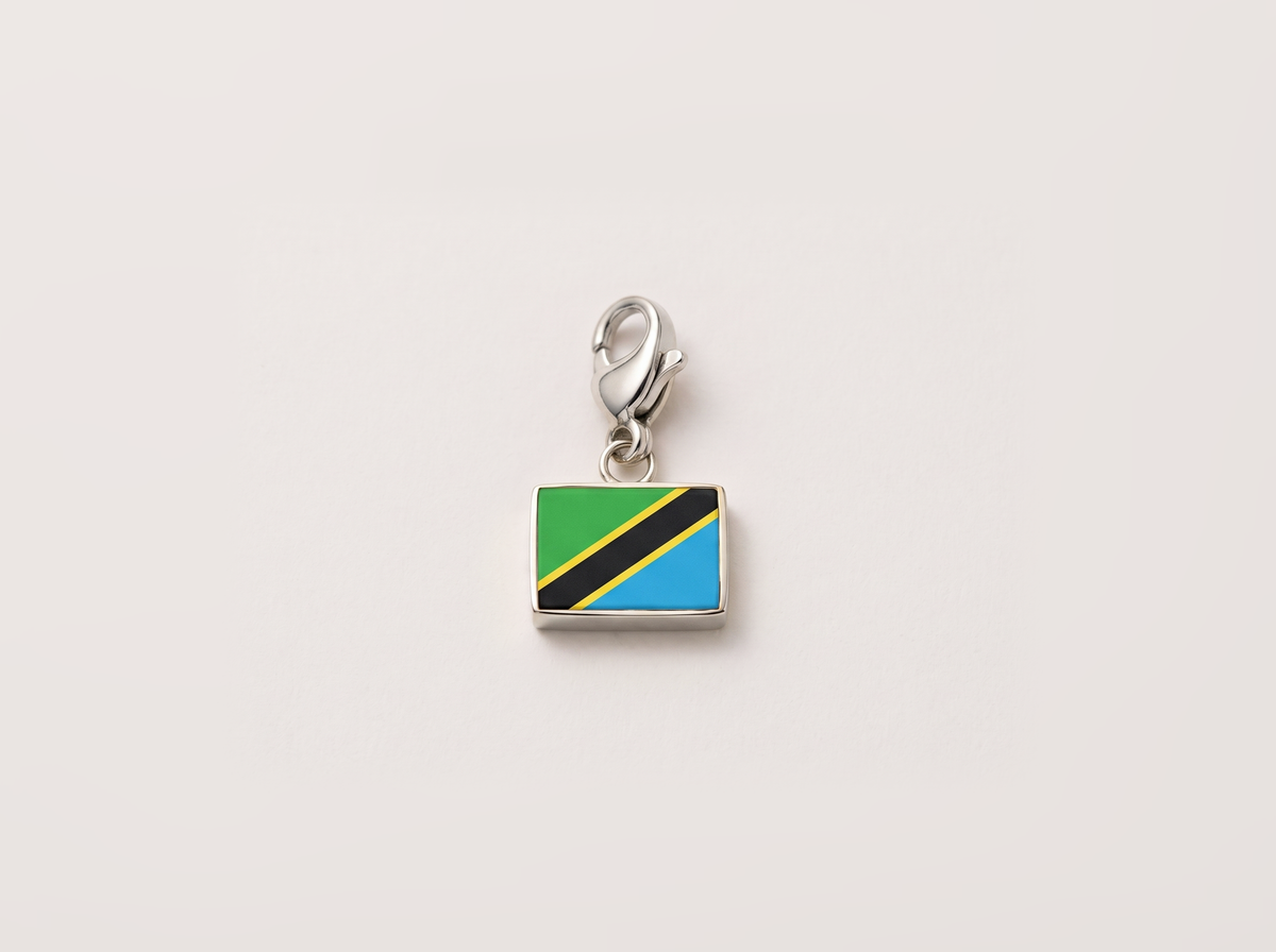 Tanzania flag charm, silver