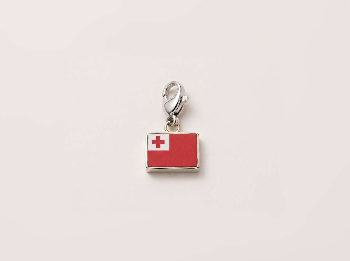 Tonga flag charm, silver