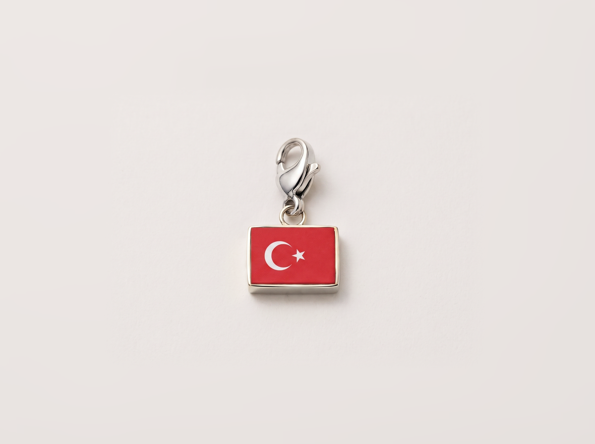 Turkey flag charm, silver