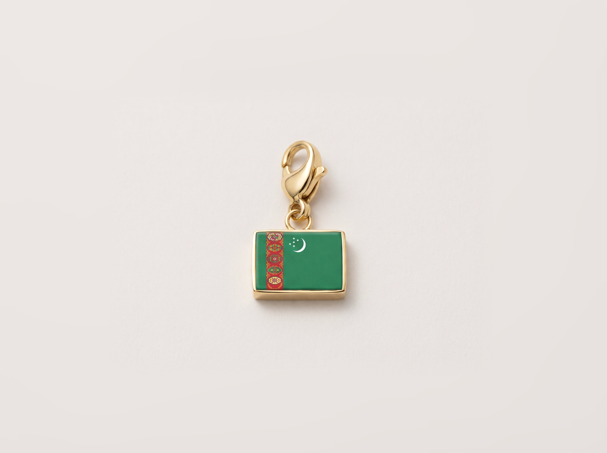 Turkmenistan flag charm, gold