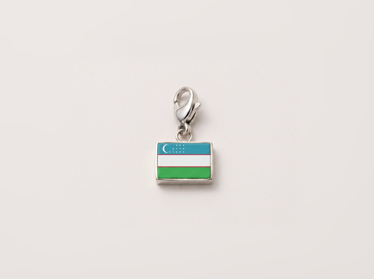 Uzbekistan flag charm, silver