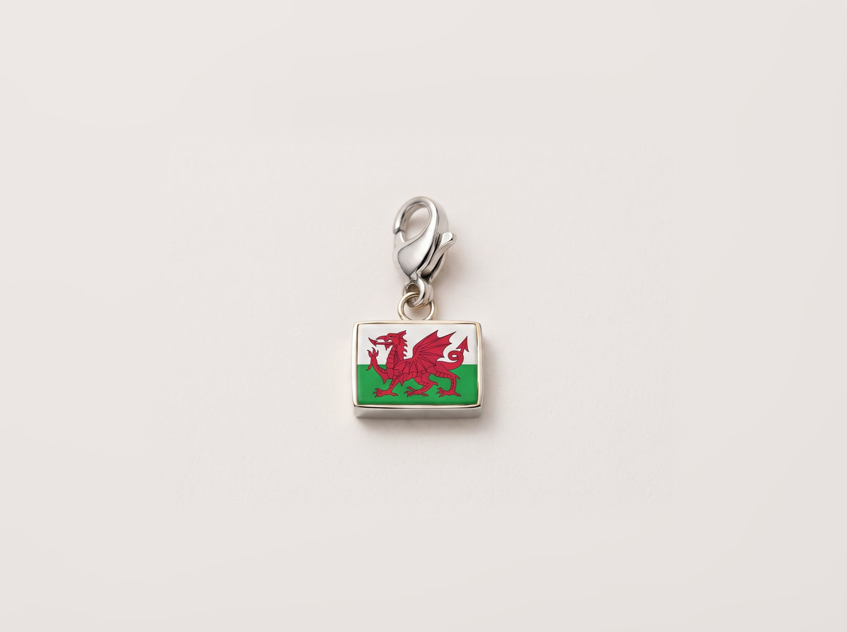 Wales flag charm, silver