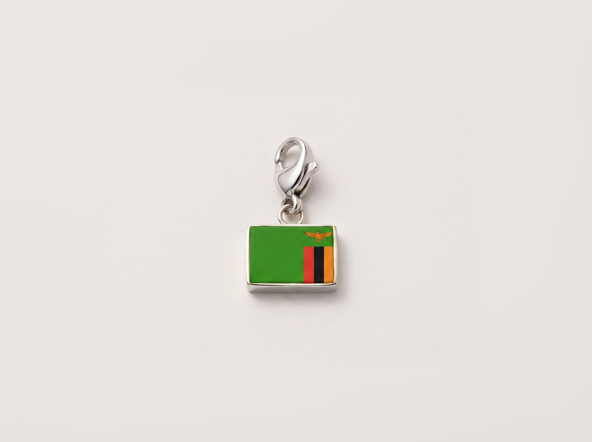 Zambia flag charm, silver