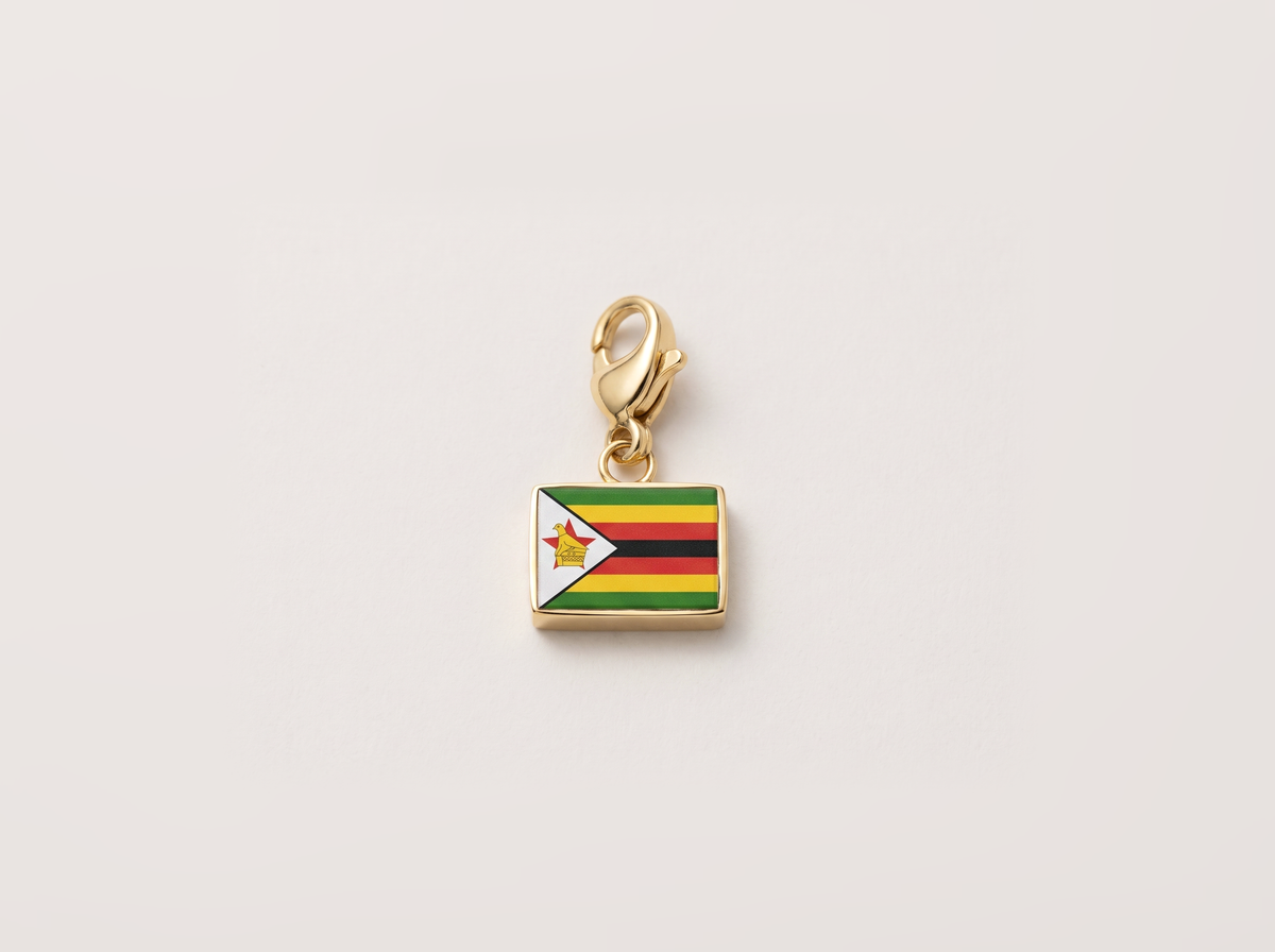 Zimbabwe flag charm, gold